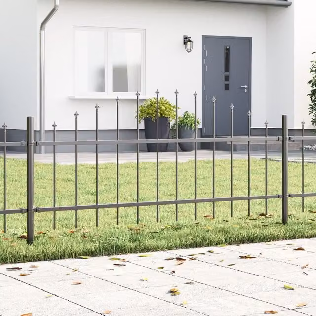 Berkfield Home Garden Hoop Top Fence in Grey Steel, W: 13.6 m, H: 0.75 m – 1