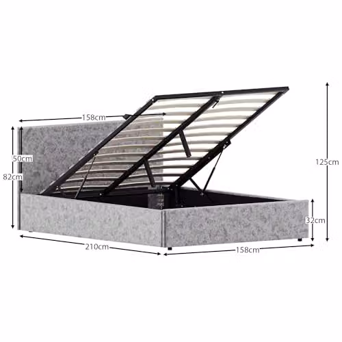 Vida Designs Veronica King Ottoman Bed Frame in Silver Velvet with Gas-Lift Storage, H 82 x W 159 x D 210 cm – 2
