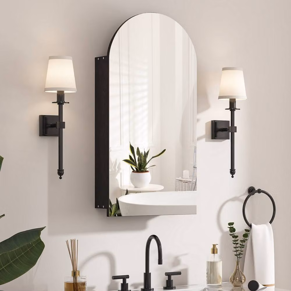 KEEPREAPER Sleek Black Wall Mounted Bathroom Mirror Cabinet with LED Lighting and Glass Doors, W: 40 cm, H: 80 cm – 3