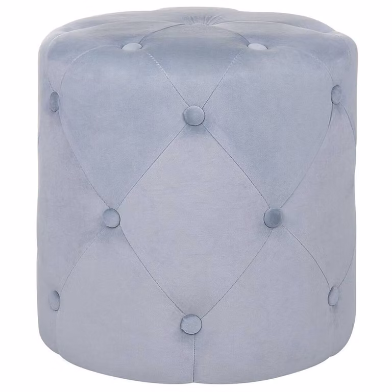 Wyld and Coco Round Tufted Grey Velvet Ottoman Pouffe