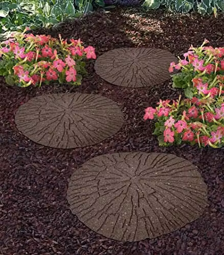 ECO GARDEN Cracked Log Recycled Rubber Stepping Stone in Earth Brown, Pack of 1 – 2