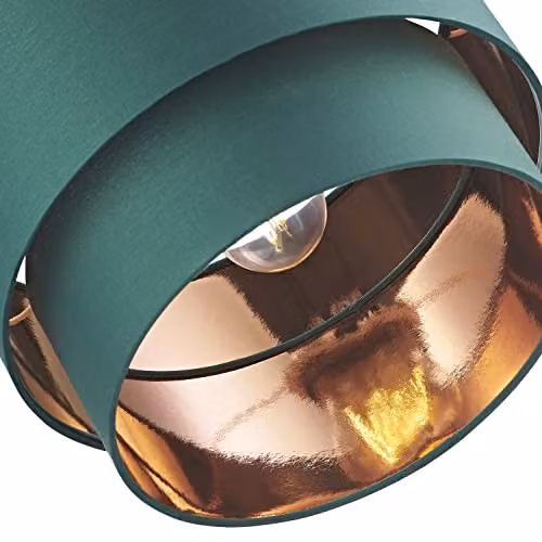Happy Homewares Modern Round Cotton Fabric Ceiling Pendant Lamp Shade in Green with Copper Inner, W: 18 cm, H: 25 cm – 3