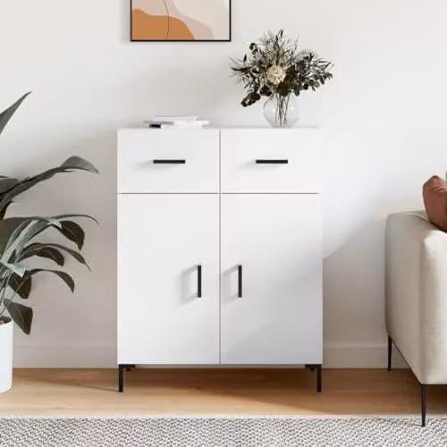 vidaXL Modern High Gloss White Sideboard in Engineered Wood, W: 69.5 cm, D: 34 cm, H: 90 cm – 2