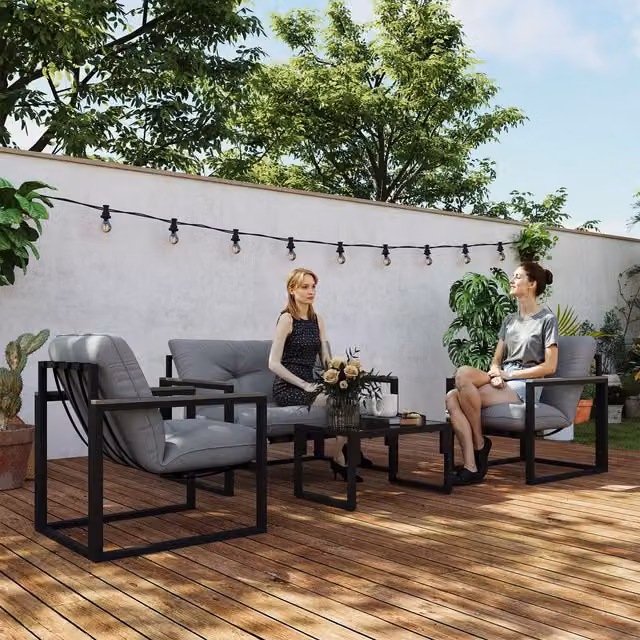 Outsunny 4-Piece Modern Garden Furniture Set for Outdoor Conservatory in Dark Grey