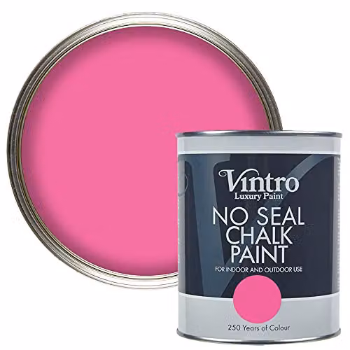 Vintro No Seal Chalk Paint in Hot Pink (Belladonna), 1 Litre, Matt Water-Based Paint for Wood and Metal Surfaces