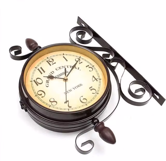 PAWNORA Double Sided Retro Metal Wall Clock in Dark Brown, W: 100 cm, H: 100 cm