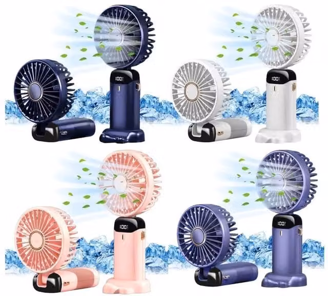 Dyzi 2-in-1 Portable Mini Handheld Desk Table Fan, Rechargeable, White