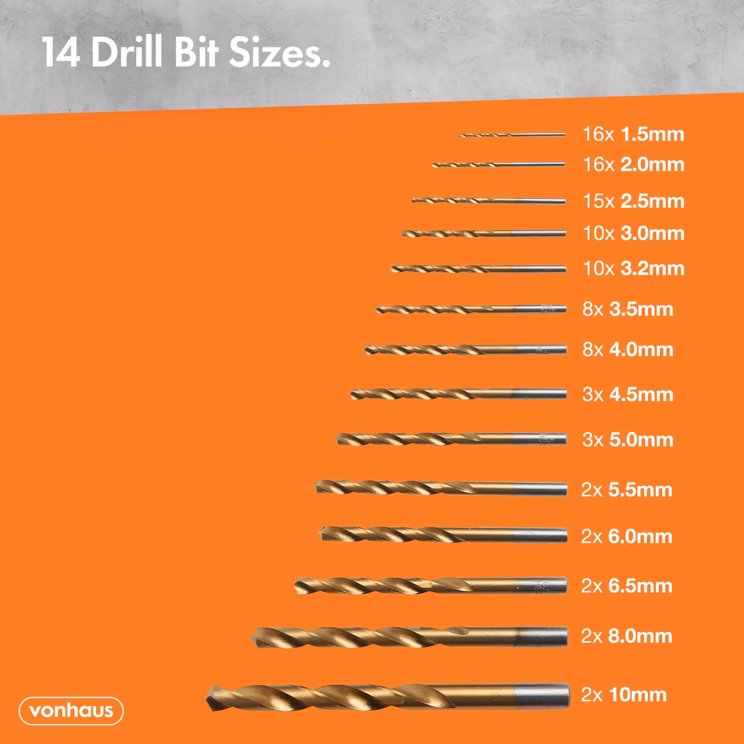 VonHaus 99 Piece HSS Titanium Coated Metal Drill Bit Set with Orange Carry Case – 2