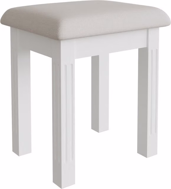 Home Source Classic White Upholstered Dressing Stool with Lacquered Frame