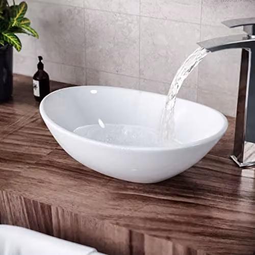 Nes Home Oval Ceramic Countertop Cloakroom Basin in White W: 41.0 cm, D: 33.5 cm, H: 13.5 cm – 1