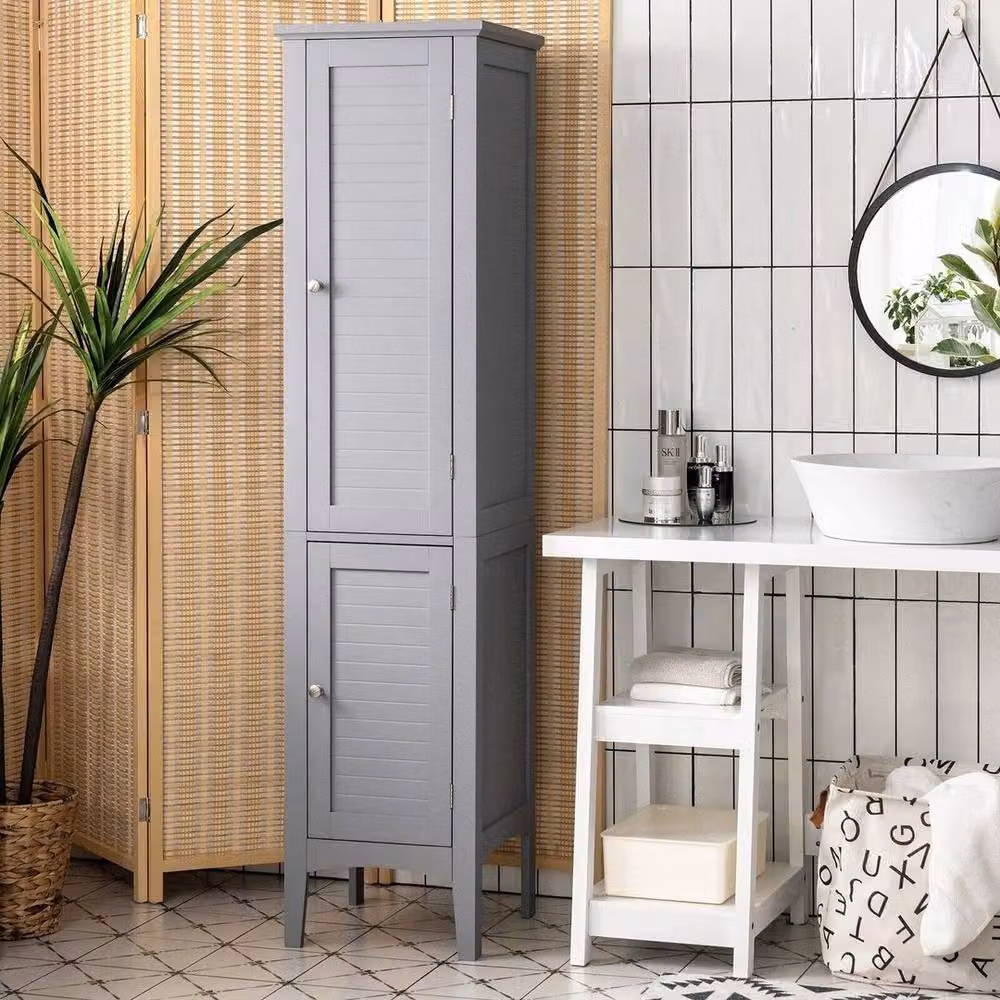 KORVIXA 5-Tier Tall Narrow Bathroom Storage Cabinet in Grey – 3