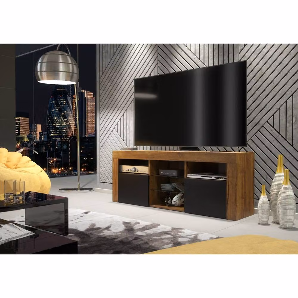 Mex Furniture LTD Pulse TV Unit in Dark Oak and Black Matt, W: 145 cm, D: 35 cm, H: 53 cm – 2