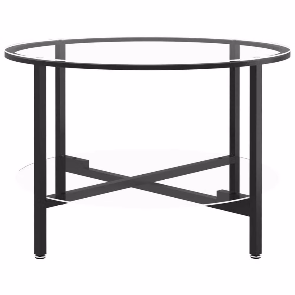Berkfield Home Round Tea Table with Black and Transparent Tempered Glass Top – 3