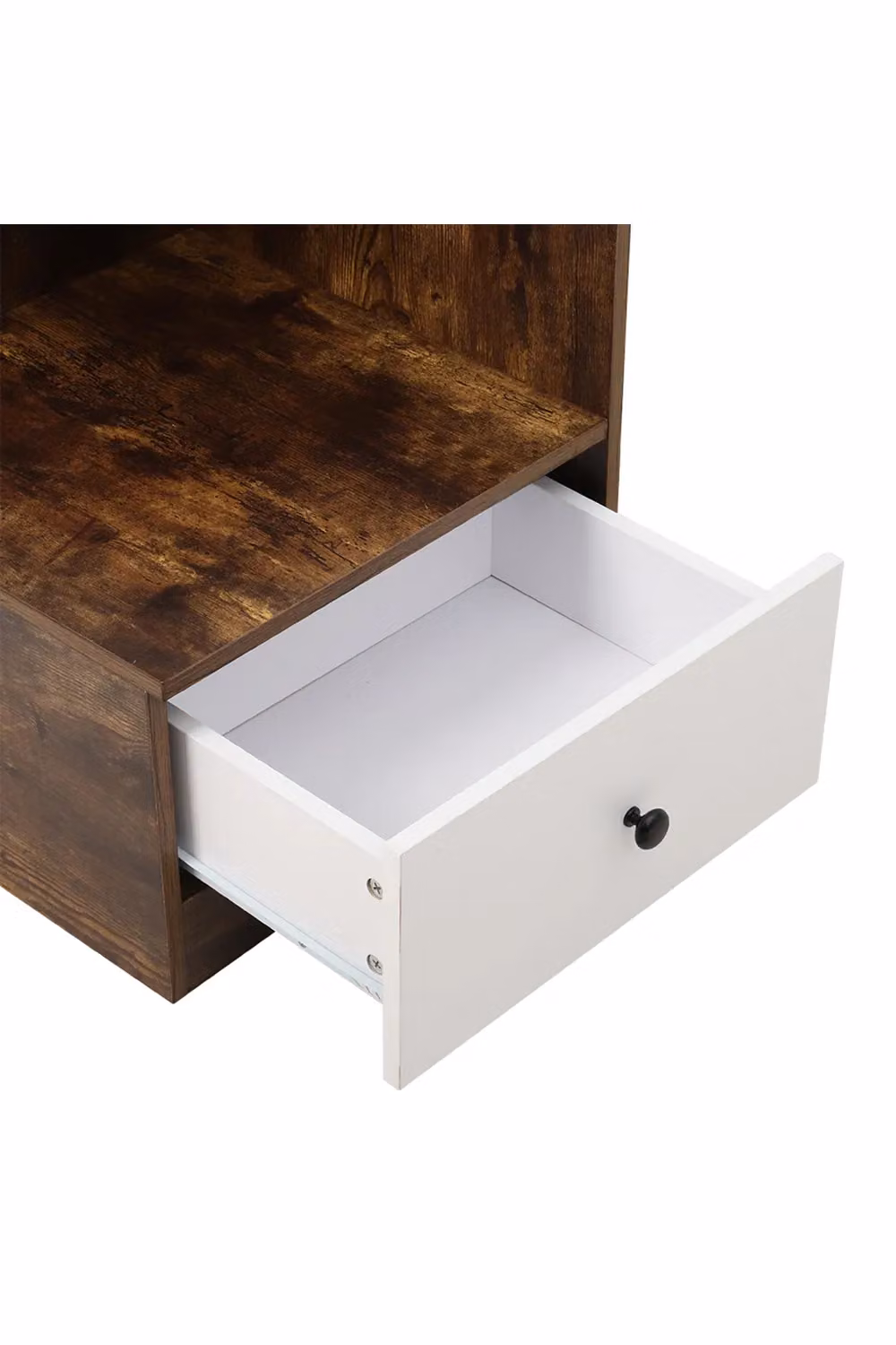 Living and Home Modern Wooden Bedside Table with Drawer and Open Shelf in Brown – 2