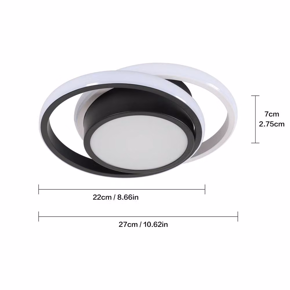 Pheashine Black and White Dual-Ring LED Ceiling Light, 36W, 3000K Warm White, Diameter: 27 cm – 2
