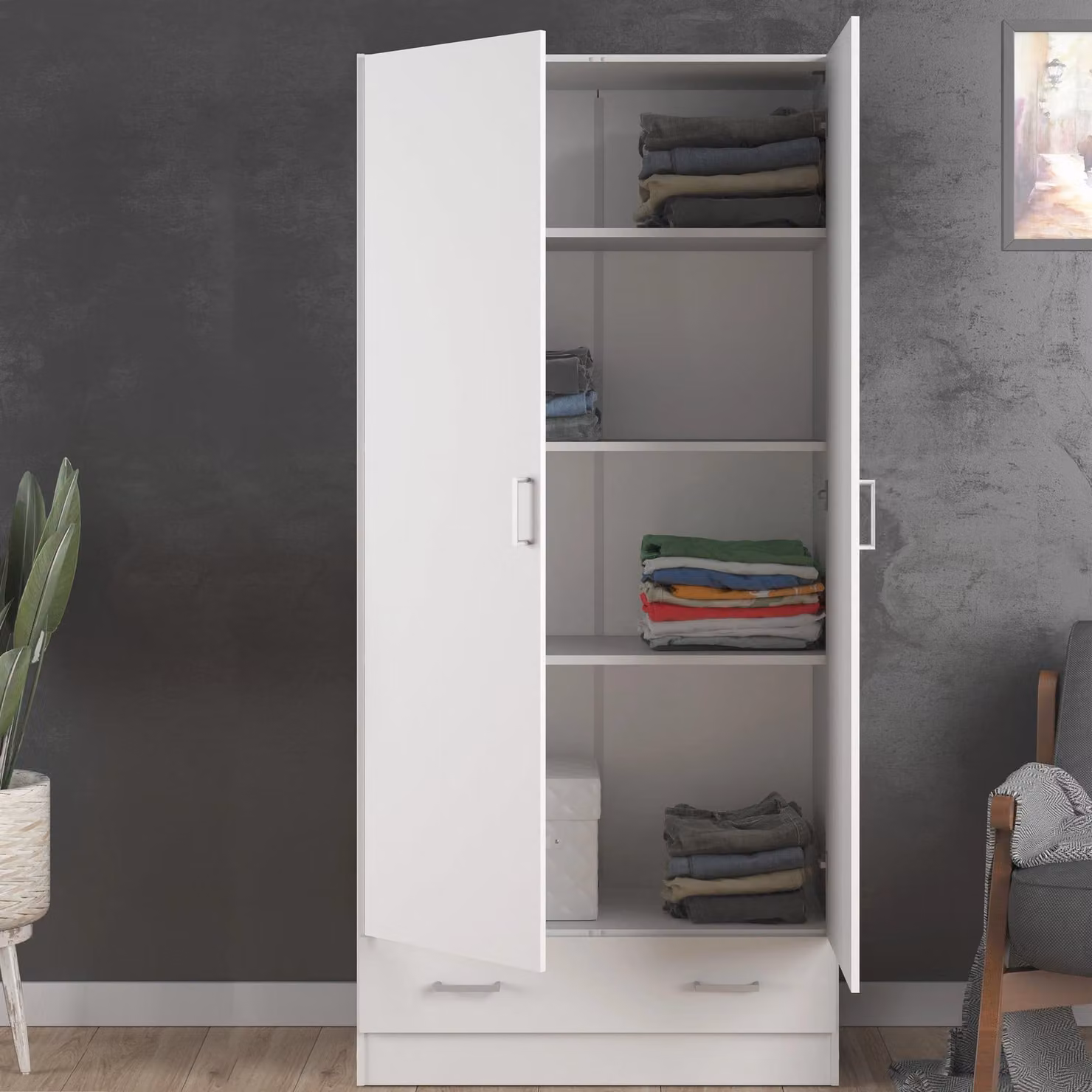 Furniture To Go Space Wardrobe in White with 2 Doors and 1 Drawer, Height: 175 cm – 2