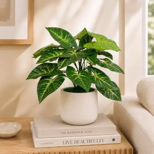 Leaf Design UK Dark Taro Artificial Potted Plant, Green and Black, Height: 45 cm – 4