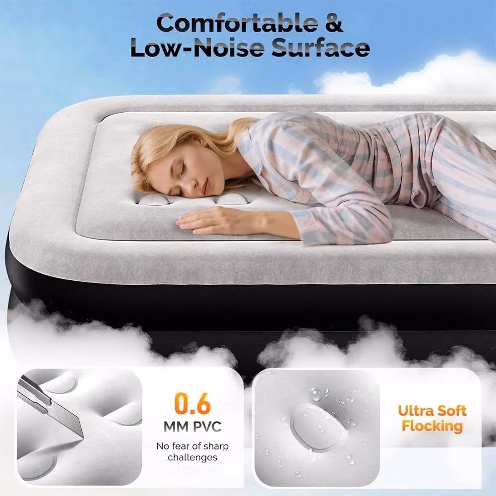 NESTLUNE Single Inflatable Air Bed Mattress with Built-in Electric Pump in Black, Cot Bed Size – 2