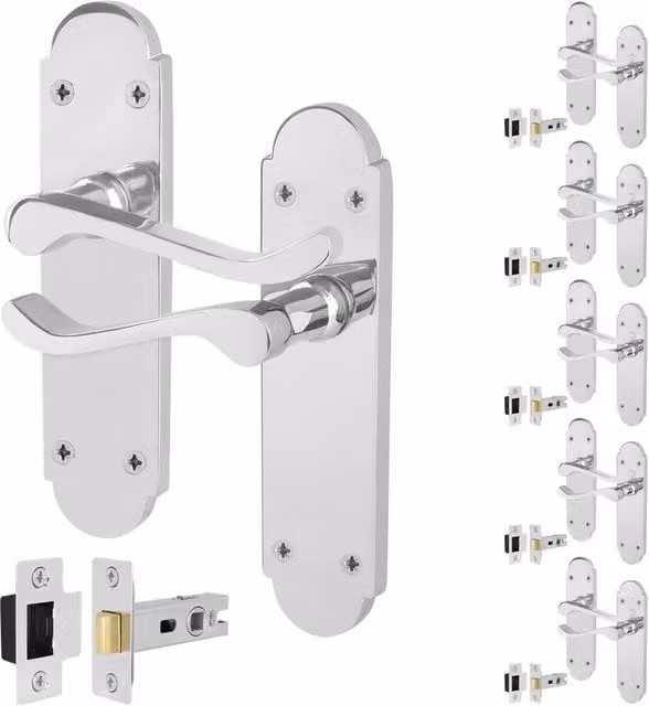 AFIT Polished Chrome Door Handles with Latch, 6 Pairs in Silver, W/D/H: 15.0 x 15.0 x 15.0 cm – 1