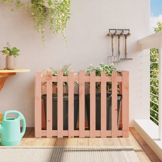 Berkfield Home Garden Raised Bed with Fence Design in Brown Solid Wood, W/D/H: 100 x 50 x 70 cm