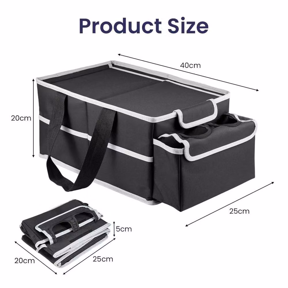 FLAVORA Foldable Front Car Organiser with Dividers and Cup Holders, Black, Width: 50 cm – 2