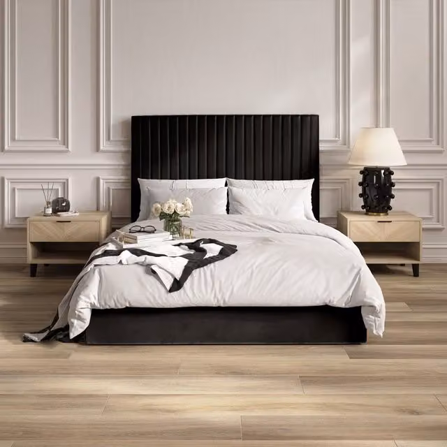 LPD Home Berlin Modern Upholstered Velvet Ottoman Bed in Black, W/D/H: 200 x 200 cm