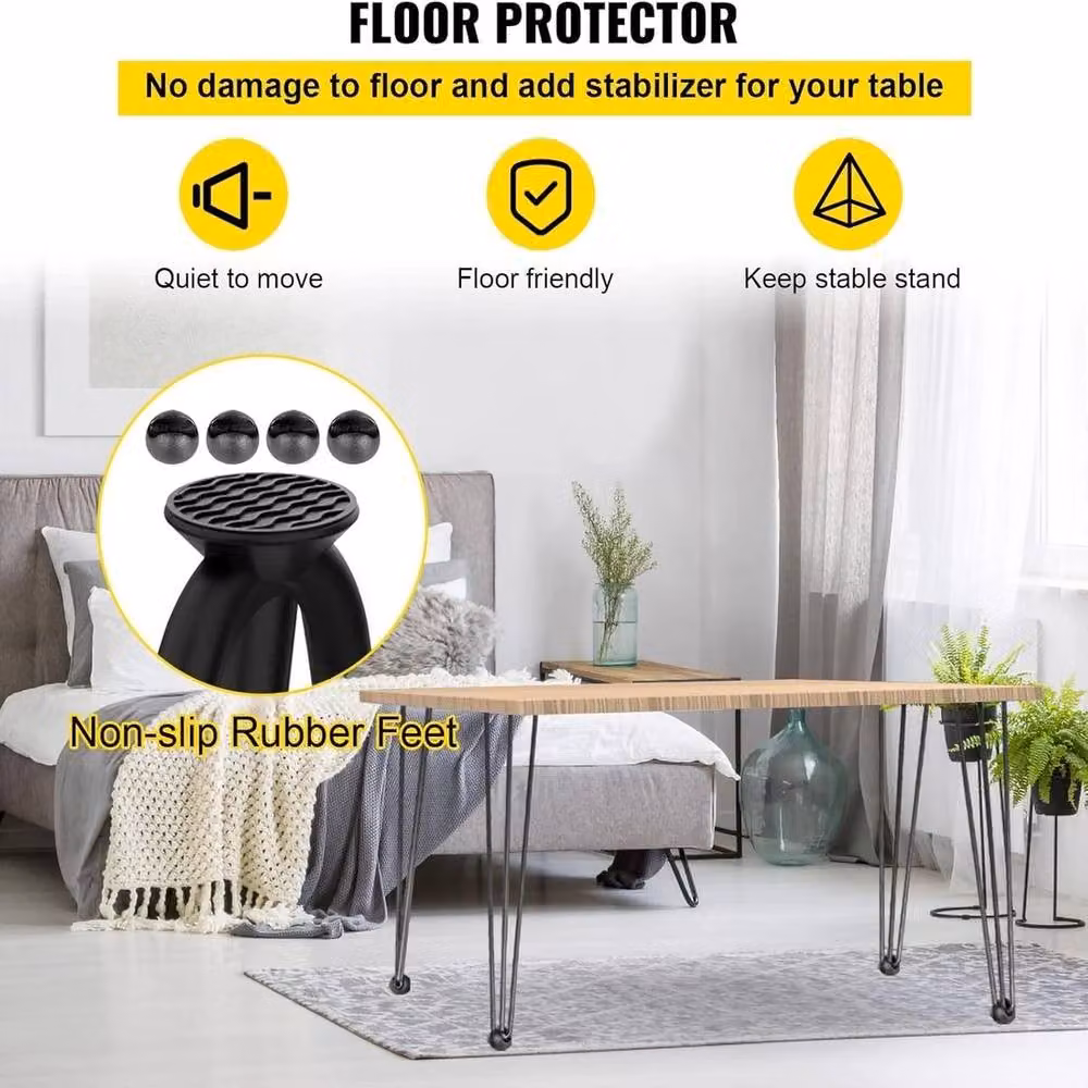 VOGREX Set of 4 Matt Black Steel Hairpin Legs for Furniture, Height: 35.56 cm – 2