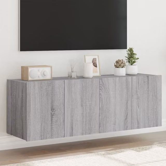 Berkfield Home Set of 2 Modern Wall Mounted TV Cabinets with Integrated LED Lights in Grey Sonoma, W/D/H: 60 x 35 x 41 cm