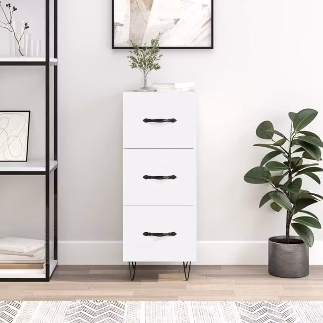 Berkfield Home Modern White Matt Sideboard, W/D/H: 34.5 x 34.0 x 90.0 cm