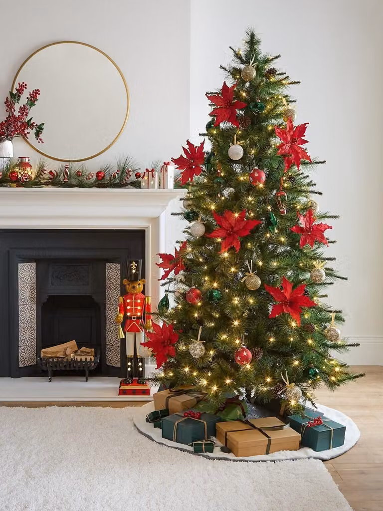 Very Home Pre-lit Merrydown Christmas Tree, Green, H 210 cm, W 127 cm, D 127 cm