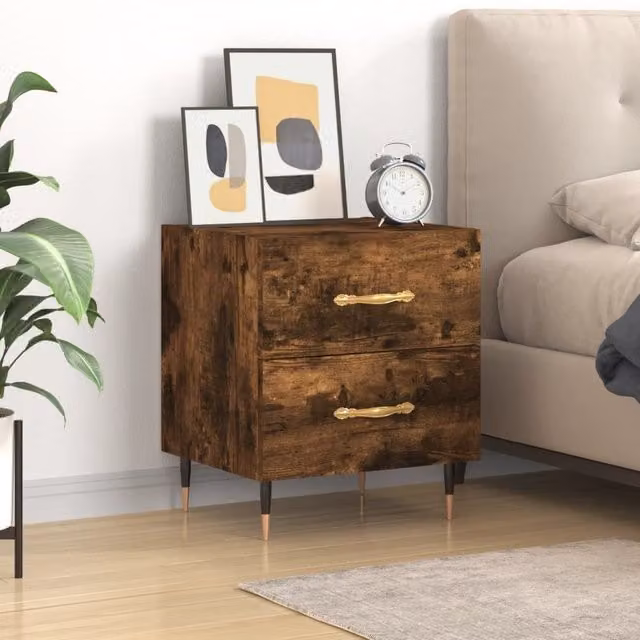 Berkfield Home Bedside Cabinet in Smoked Oak Brown, W/D/H: 40 x 35 x 47.5 cm – 1