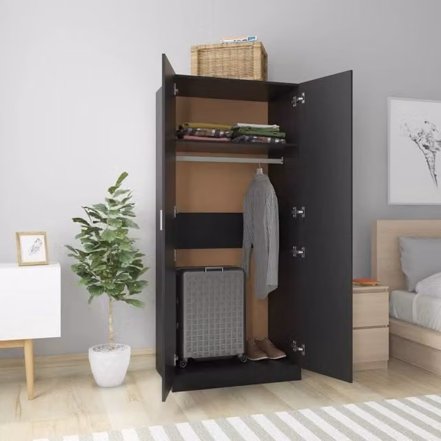 Berkfield Home Modern Black Wardrobe with Hinged Doors, W/D/H: 80 x 52 x 180 cm