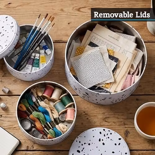 Orsina Set of 3 Airtight Metal Cake Storage Tins, Nestable and Stackable, White and Black – 4