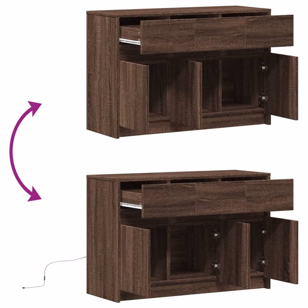 Berkfield Home Modern TV Cabinet with LED in Brown Oak, W/D/H: 91 x 34 x 61 cm – 6