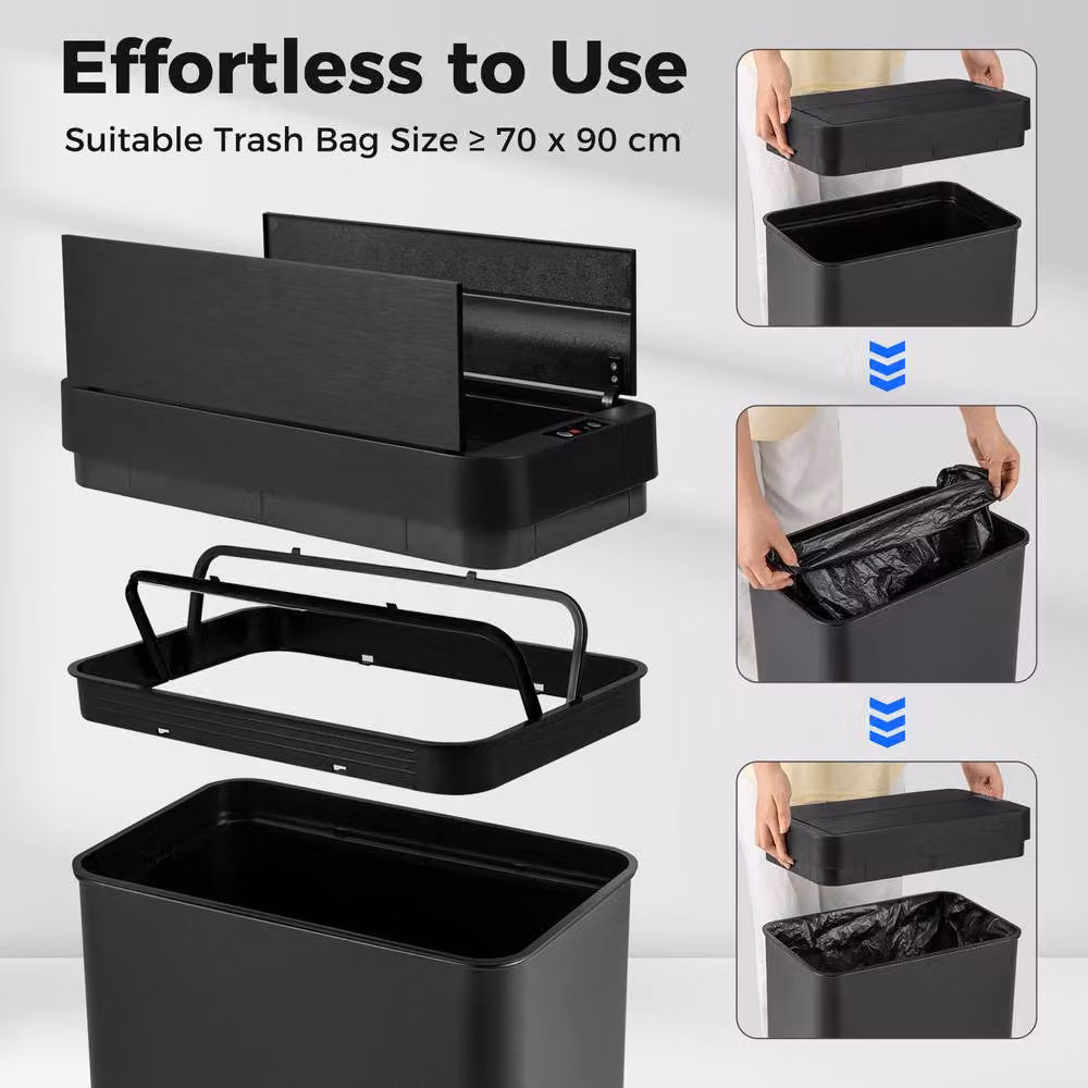 Costway 50L Automatic Sensor Slim Kitchen Trash Can in Black with Soft Close Stainless Steel Lid – 9