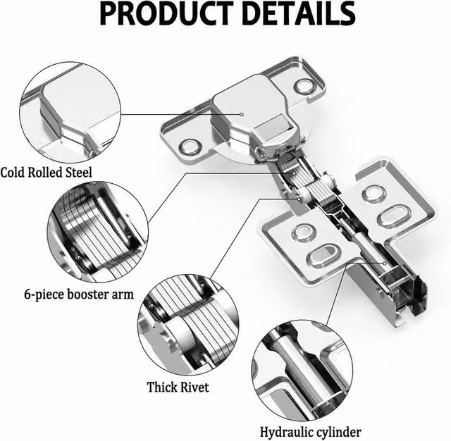 FLAVORA 30-Piece Damped Concealed Steel Kitchen Cabinet and Cupboard Hinges in Silver
