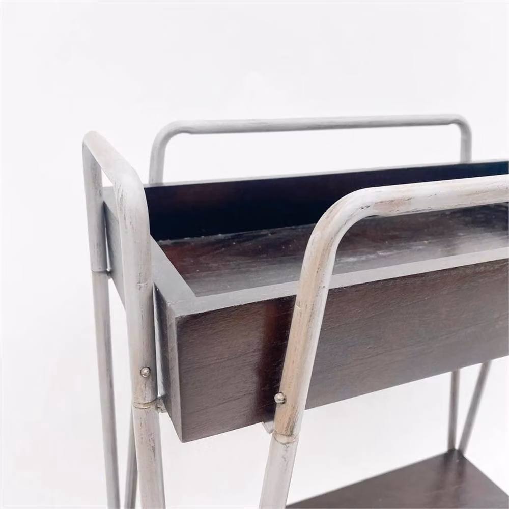 Nordara Brown Wooden and Metal Art Deco Rolling Bar Cart with Castors, W/D/H: 75 x 35 x 35 cm – 4
