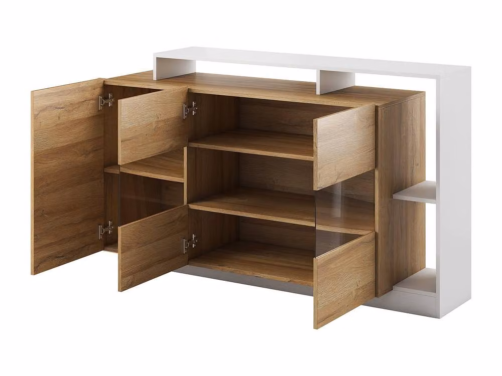 Vente-unique Modern 3-Door Sideboard with 3 Recesses and Integrated LED Lighting in Light Oak and White – 4