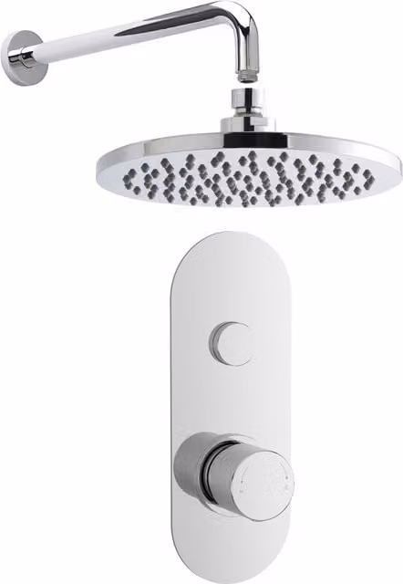 Balterley Concealed Round Push 1 Button Shower Valve and Arm Head Kit in Chrome Silver