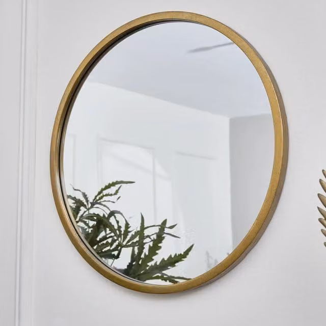 BERPAR Gold Round Wall Mirror, Diameter: 50 cm