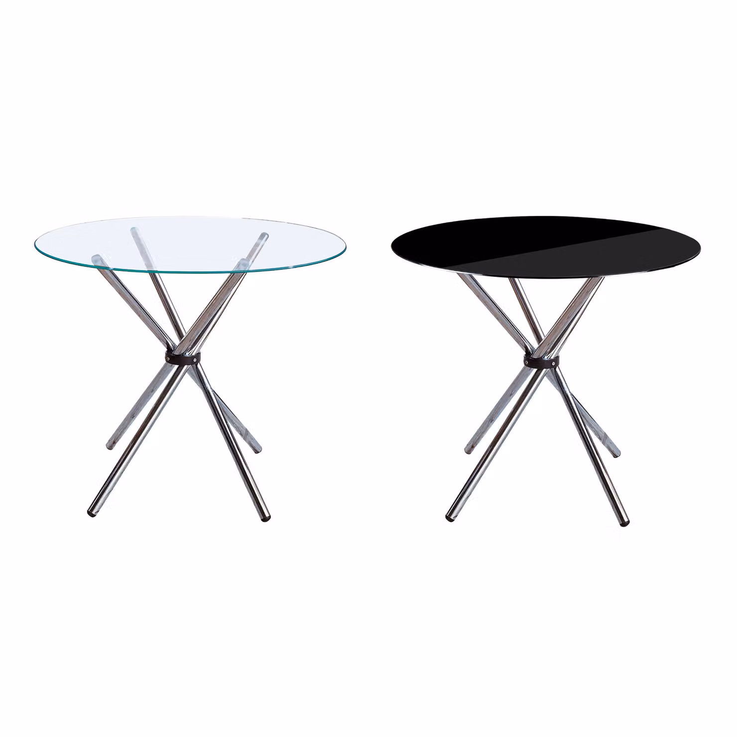Orsina Modern Round Dining Table with Transparent Glass Top and Silver X-Frame Base – 4