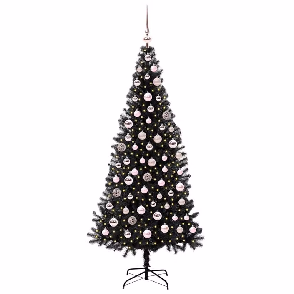 Berkfield Home Black PVC Christmas Tree with 300 LEDs and Stand, Height: 180 cm – 3