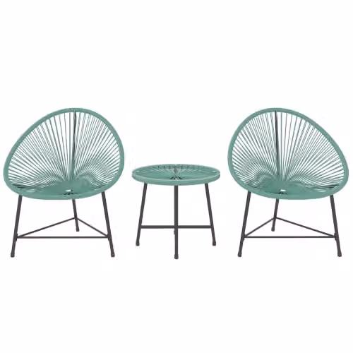 Outsunny 3 Piece Rattan Bistro Set with Acapulco Chairs and Round Glass Table in Green – 1