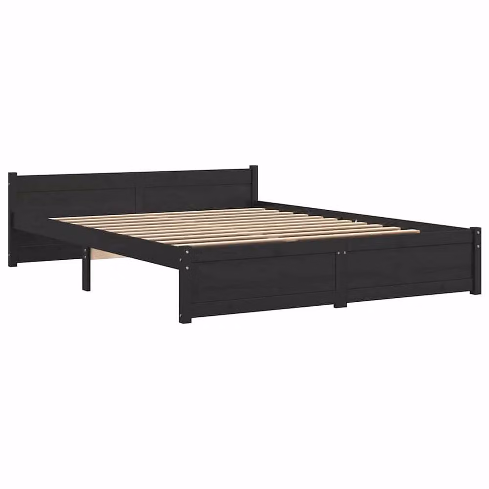 Berkfield Home Black Solid Pine Wood Double Bed Frame – 3