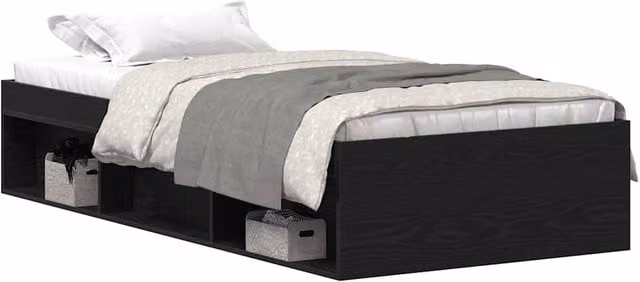 Berkfield Home Black Oak Bed Frame in Engineered Wood W/D/H: 75 x 190 cm
