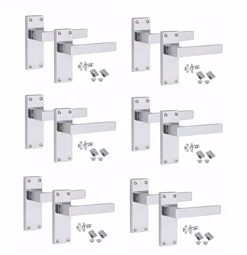 Golden Grace Victorian Delta Latch Door Handles in Polished Chrome, 6 Sets
