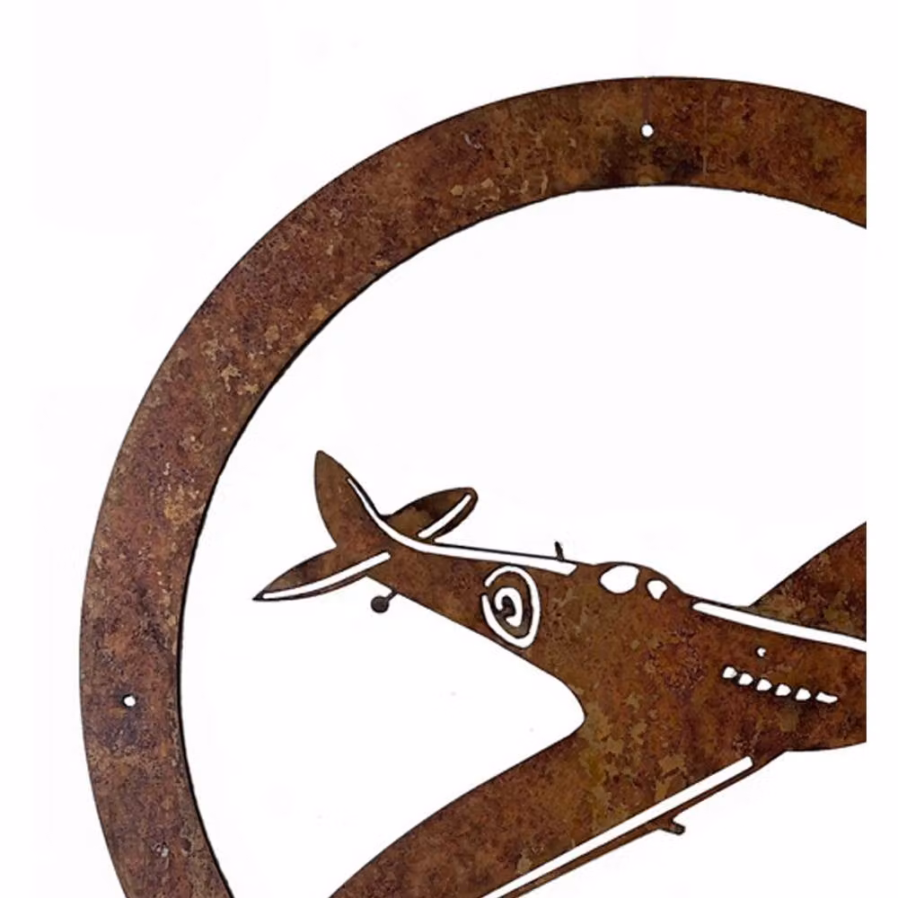Poppyforge Spitfire Small Round Metal Wall Art in Bronze and Brown, W: 29.5 cm, H: 29.5 cm – 2