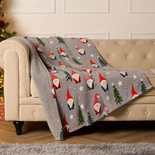 OHS Christmas Gonk Sherpa Fleece Throw in Grey