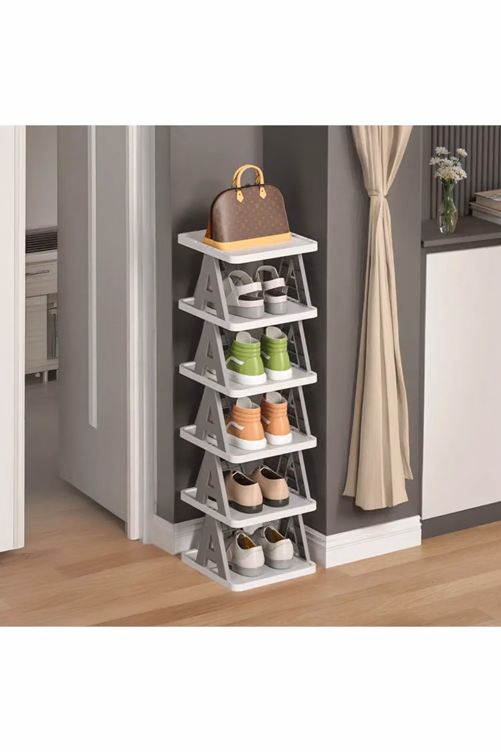 Living and Home 6 Tier Foldable Plastic Shoe Rack in Grey – 3