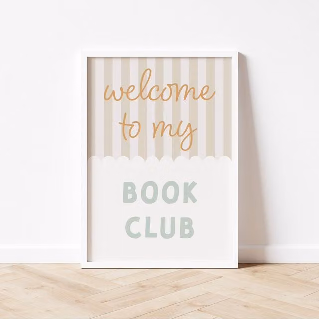Autumns Corner Welcome To My Book Club Typography Paper Poster in Mustard and Sage, A3
